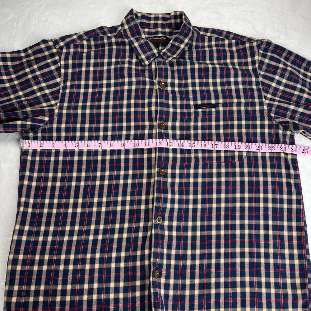 Polo Ralph Lauren Jeans Company Blue Red Plaid Button Down Shirt Men's SZ Medium